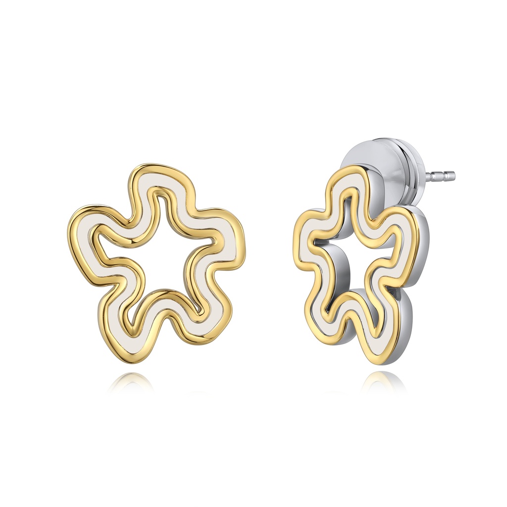 Gold and Silver Abstract Flower Stud Earrings