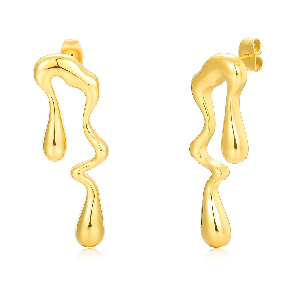 Bold Abstract Gold Stainless Steel Liquid Metal Drop Earrings