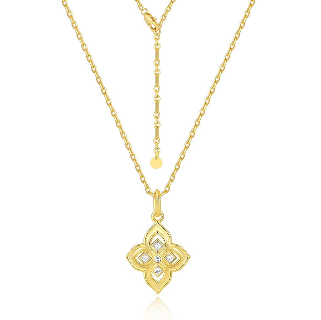 Gold-Plated Floral Pendant with Clear Crystal Embellishments