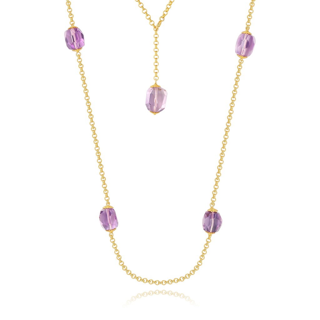 Gold-Plated Necklace with Purple Crystal Beads for Elegant Style