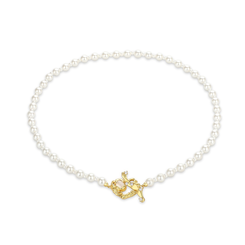 Gold-Plated Pearl Necklace with Mermaid Charm Clasp