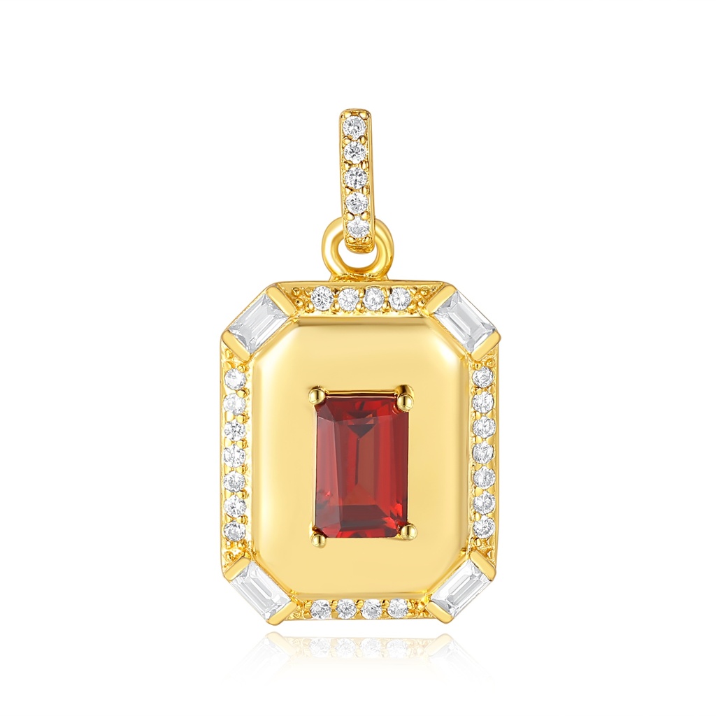 Gold-Plated Pendant with Red Emerald-Cut Center and Crystals