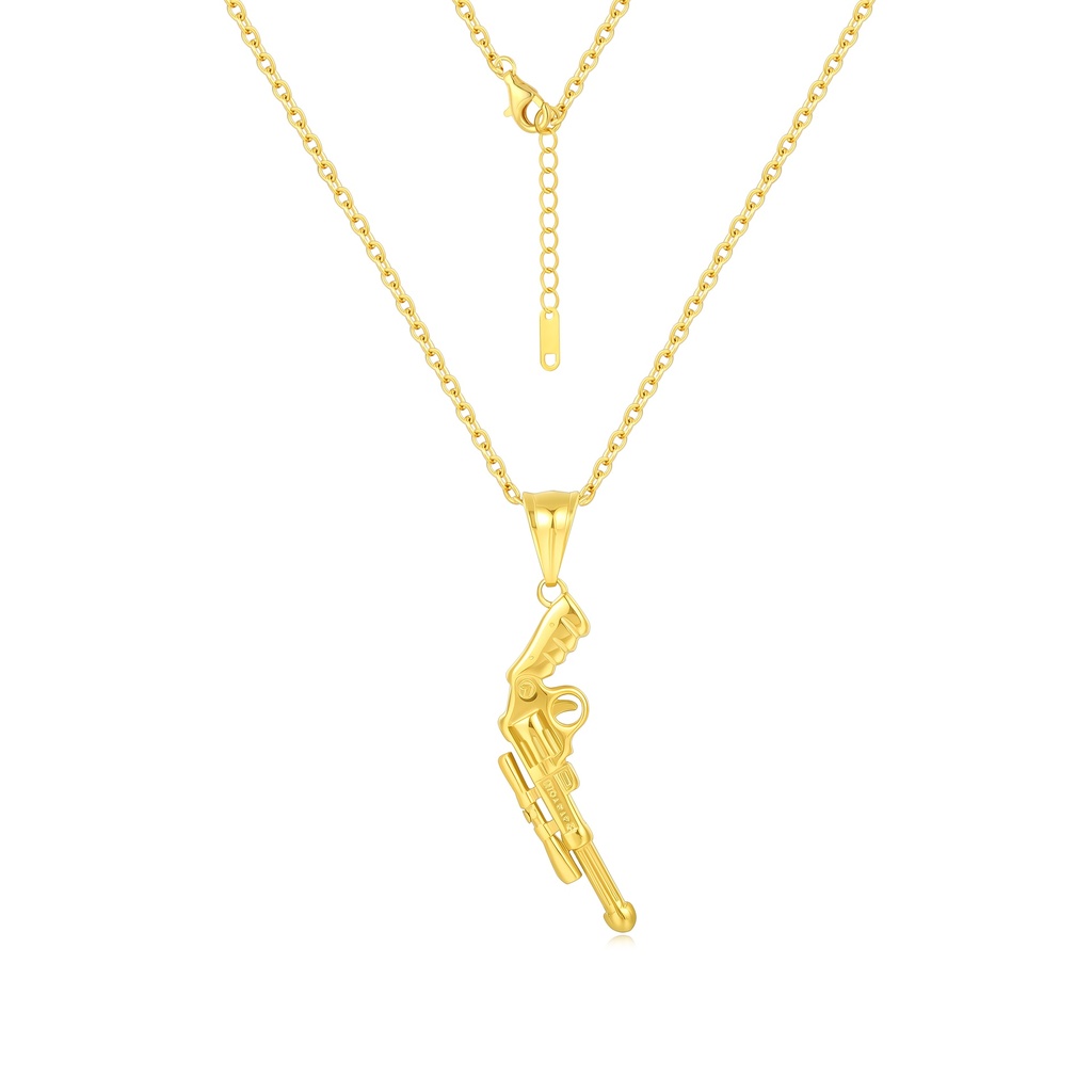 Gold-Plated Stainless Steel Pistol Pendant Necklace for Bold Fashion