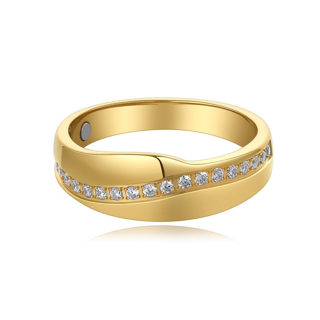 Gold-Plated Stainless Steel Ring with Clear Crystal Detail