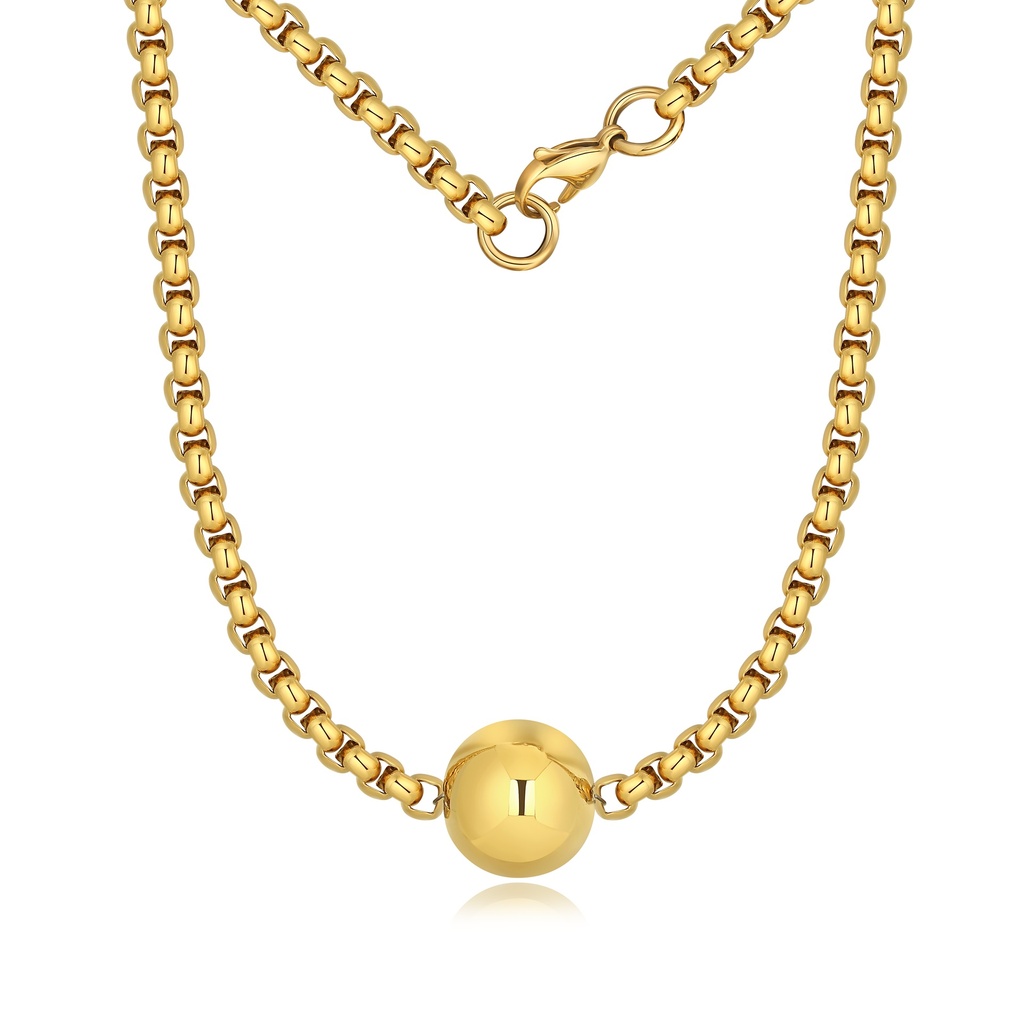 Gold-Tone Stainless Steel Ball Pendant Necklace Minimalist Chain Design