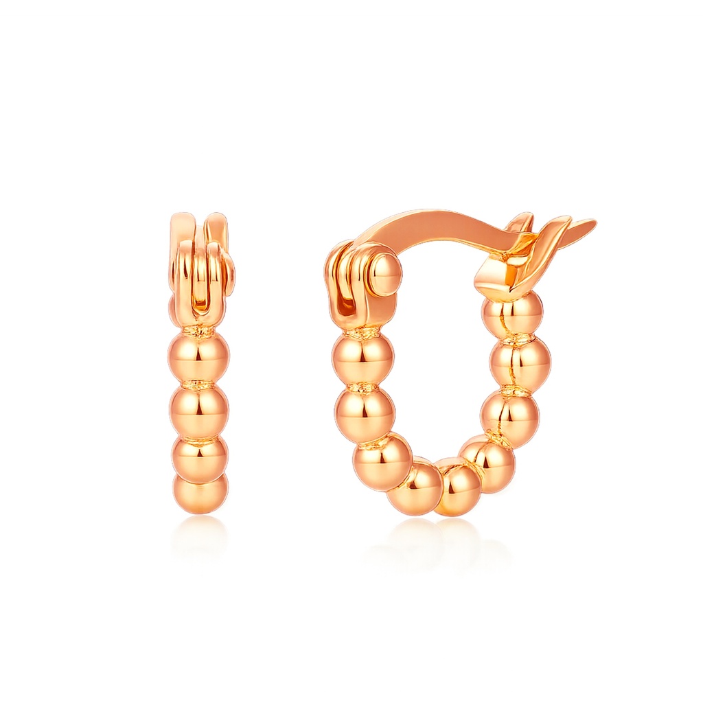 Gold-Tone Stainless Steel Beaded Hoop Earrings with Secure Clasp
