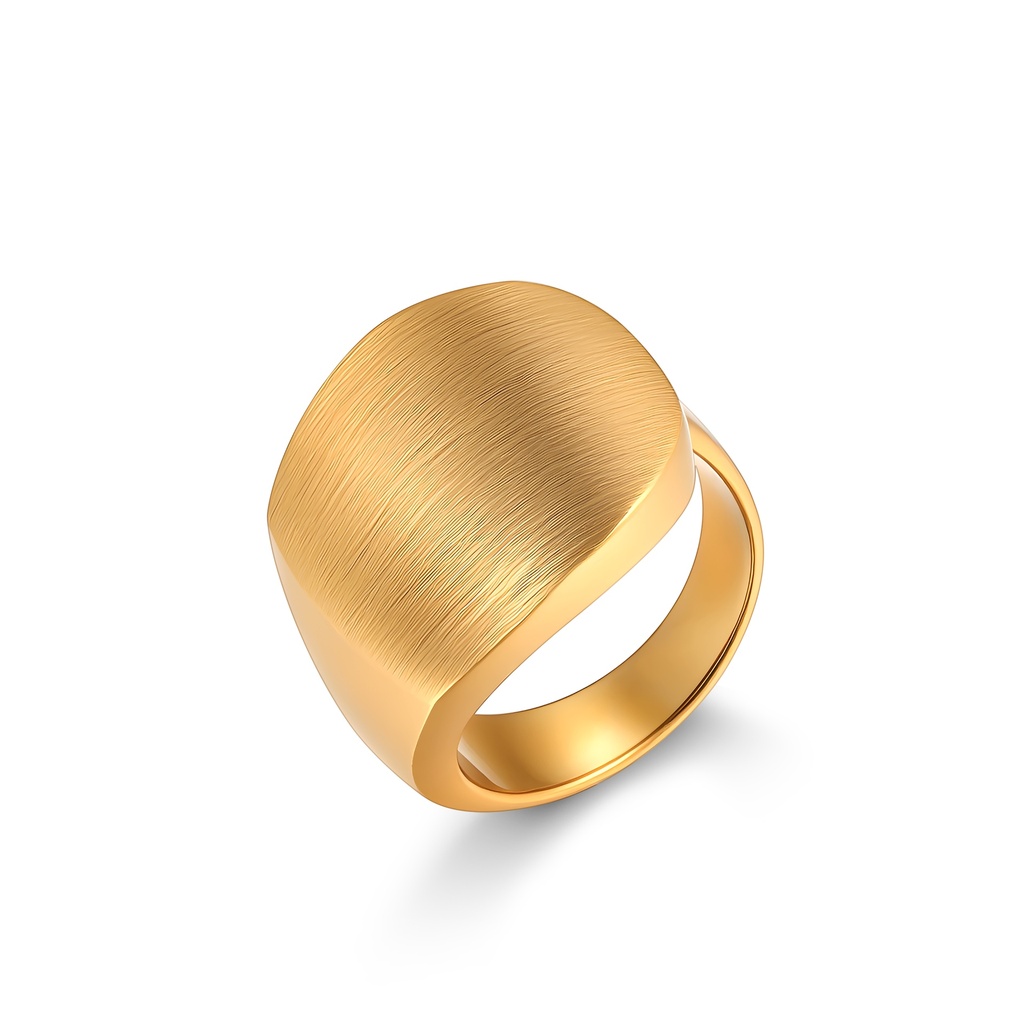 Gold-Tone Stainless Steel Brushed Signet Ring, Minimalist Modern Statement Piece