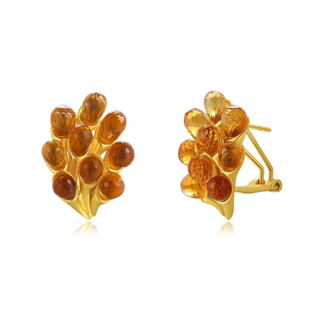 Gold-Tone Stainless Steel Earrings with Amber-Colored Faceted Gemstones