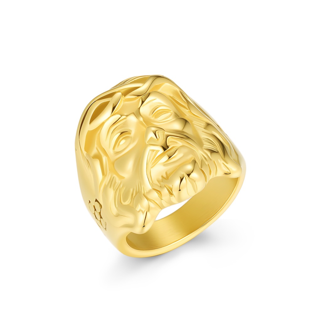 Gold-Tone Stainless Steel Jesus Face Ring with Crown of Thorns
