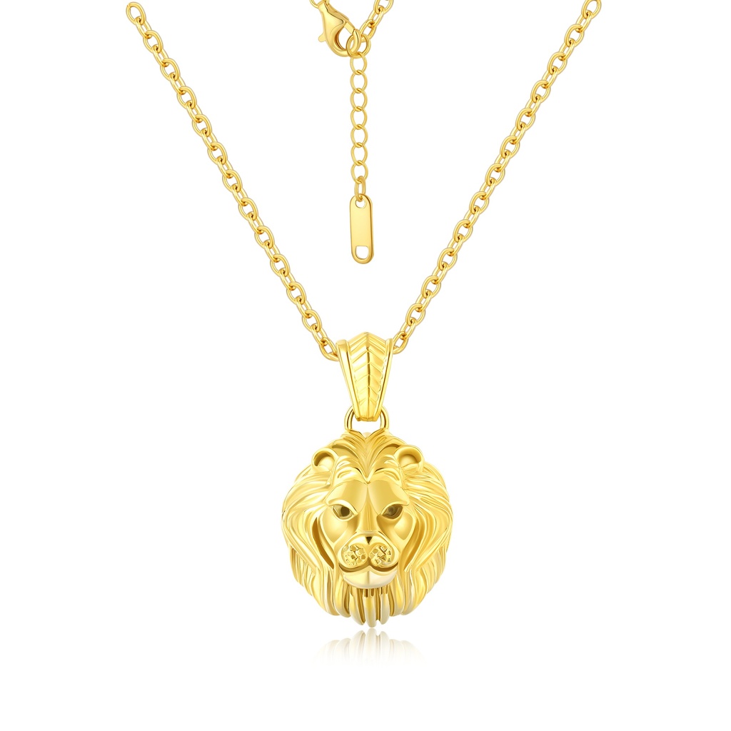 Gold-Tone Stainless Steel Lion Head Pendant Necklace, Adjustable Cable Chain