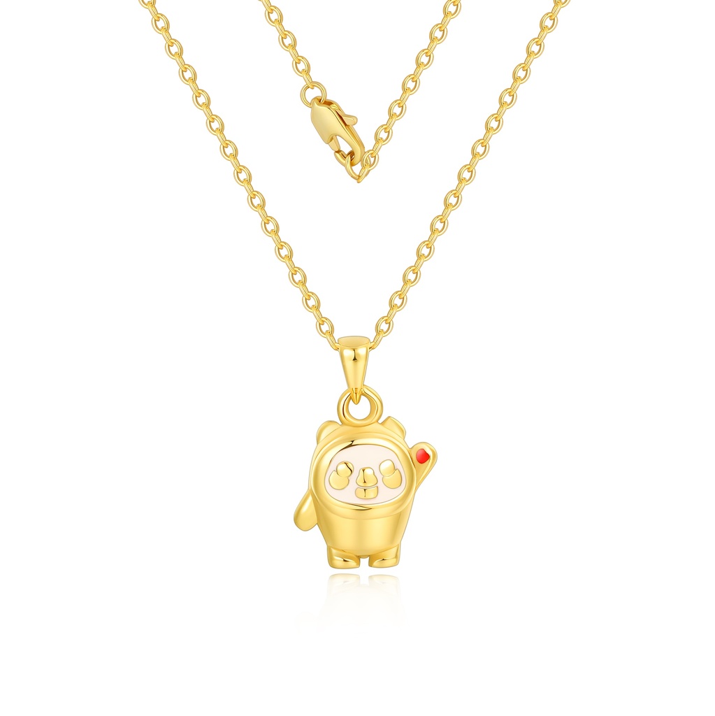 Gold-Tone Stainless Steel Lucky Panda Pendant Necklace with Enamel Accents