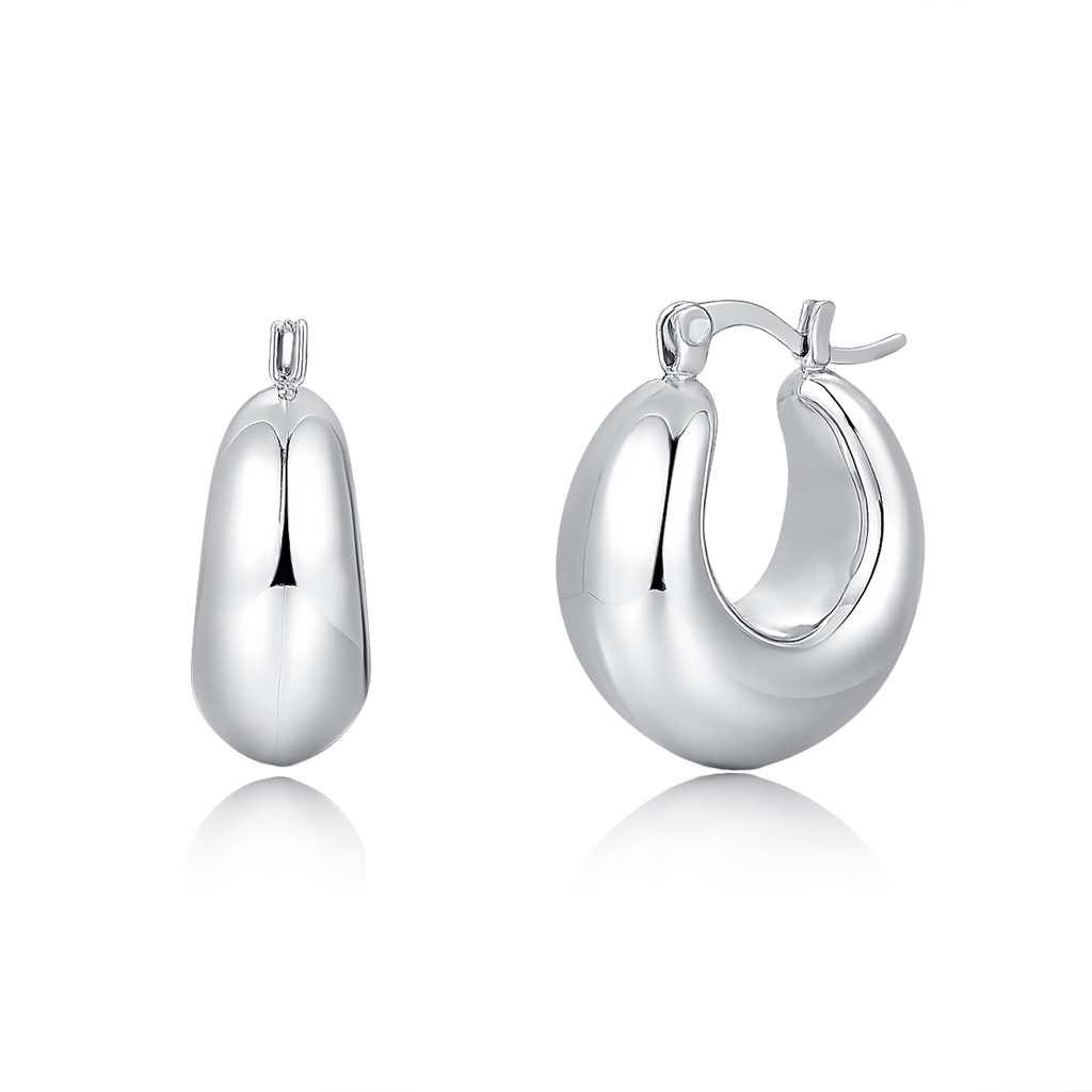 Bold Chunky Silver Stainless Steel Hoop Earrings with Mirror Finish