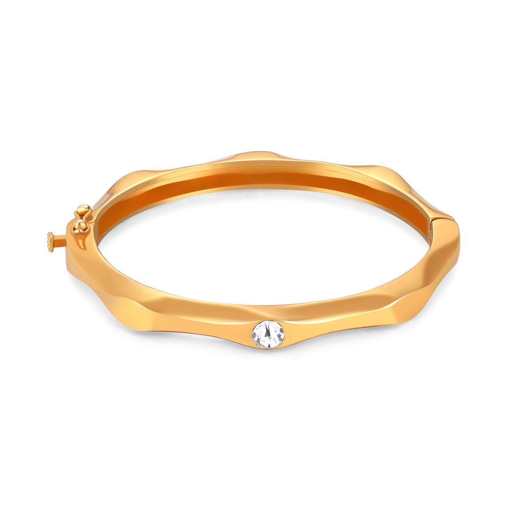 Golden Stainless Steel Bangle with Crystal, Wavy Geometric Minimalist Design