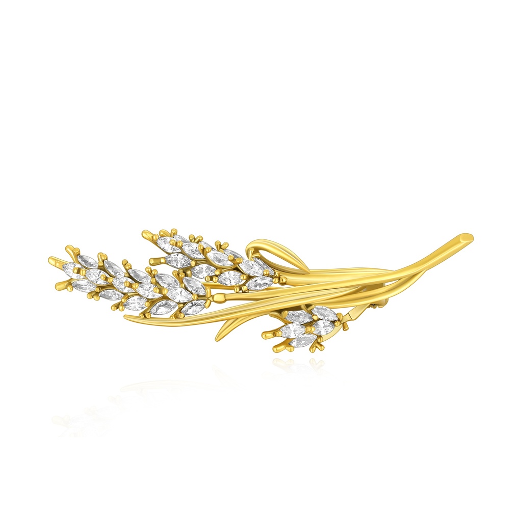 Golden harvest charm brooch embellished with shimmering crystal wheat grains.