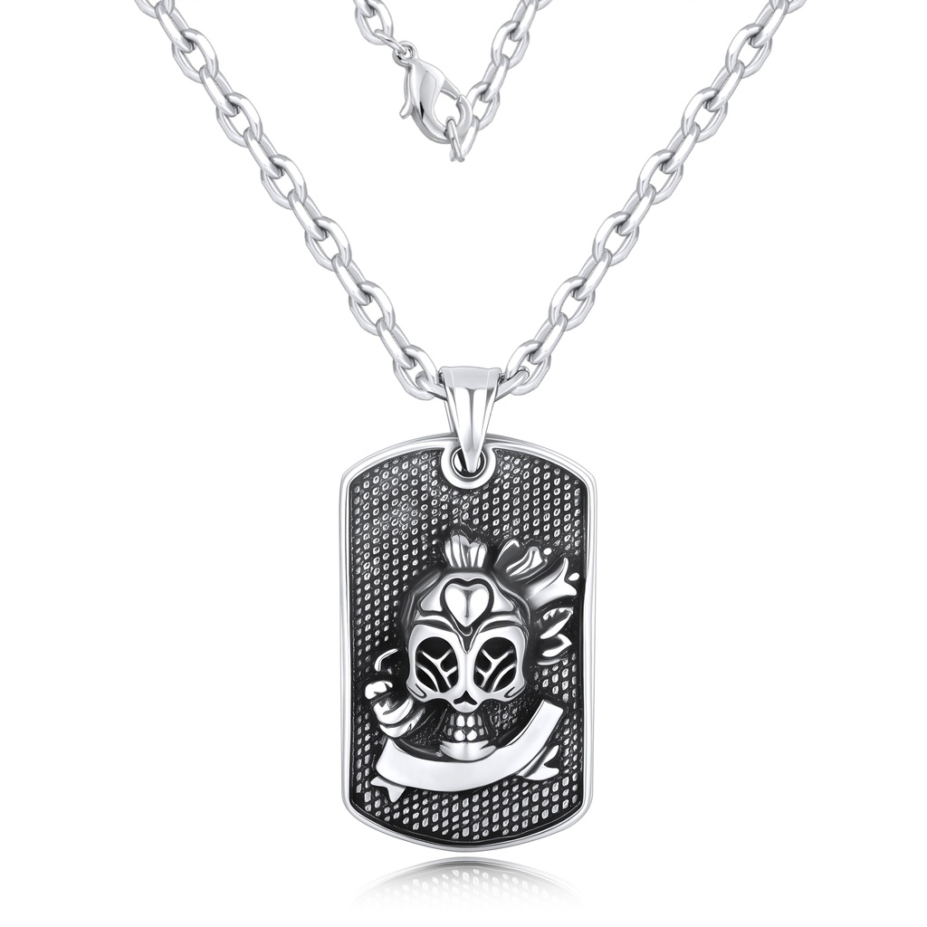 Gothic Skull Stainless Steel Dog Tag Pendant Necklace for Men