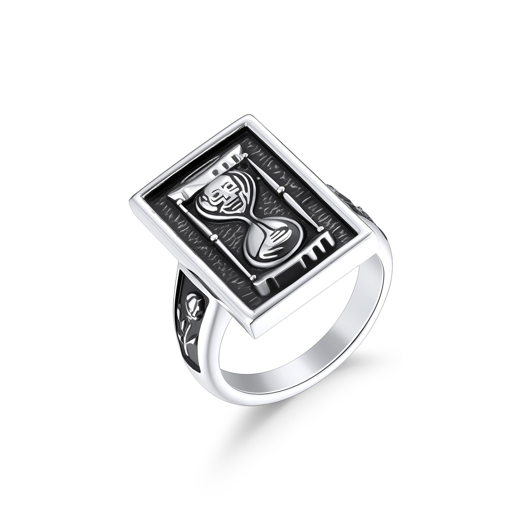 Gothic Stainless Steel Hourglass Ring with Bold Rectangular Design