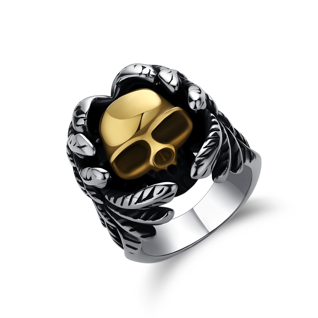 Gothic Stainless Steel Ring with Gold Skull in Claw Design