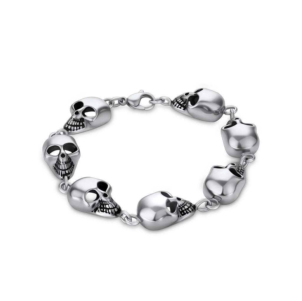 Gothic Stainless Steel Skull Bracelet with Oxidized Dark Accents