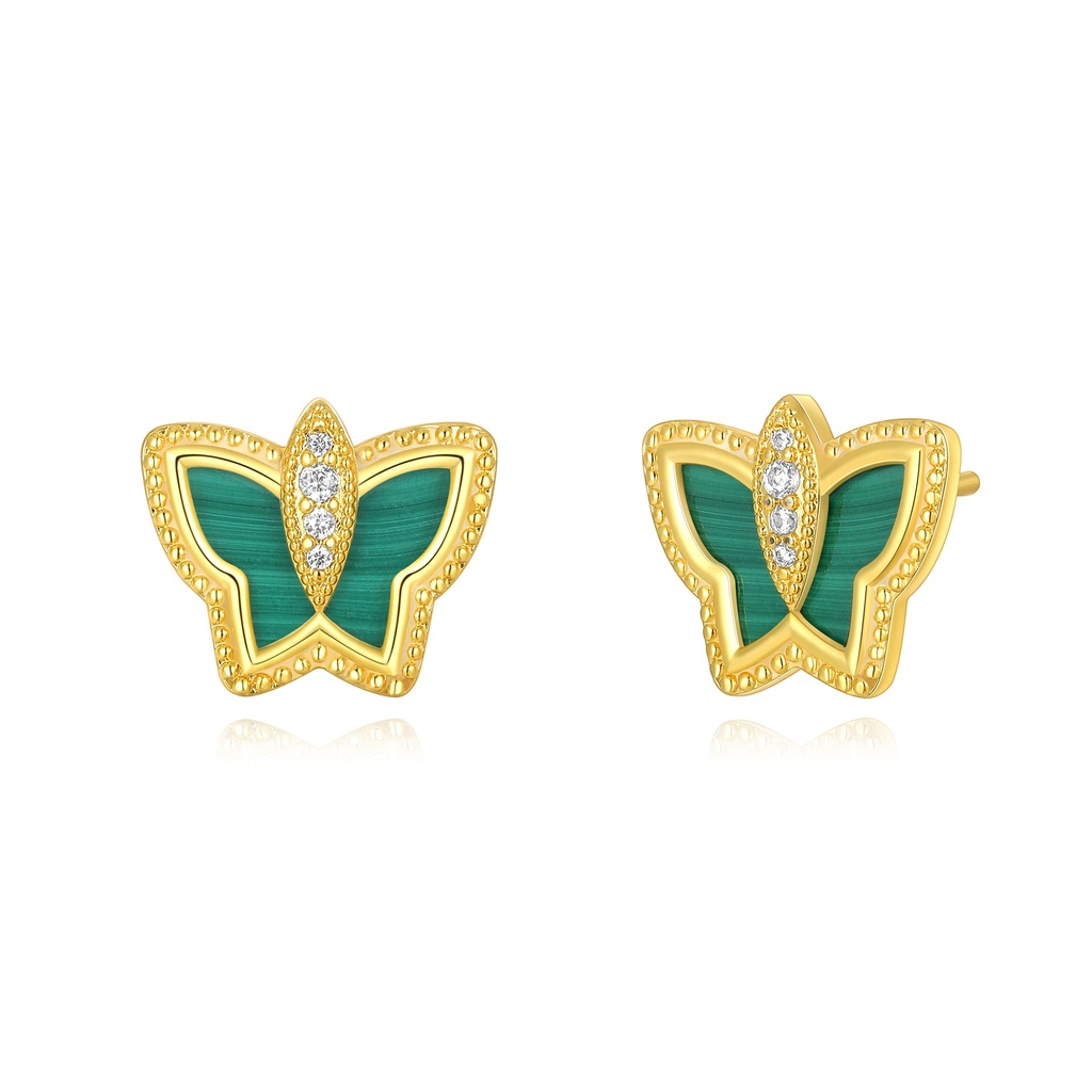 Green Enamel Butterfly Earrings with Crystal Body Detail