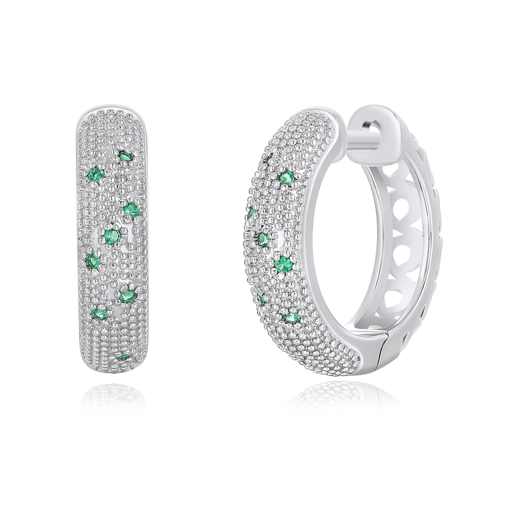 Green Gem Pave Huggie Earrings in Modern Bold Brass Finish
