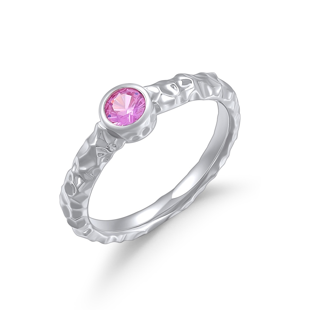 Hammered Silver Ring with Delicate Pink Solitaire Stone