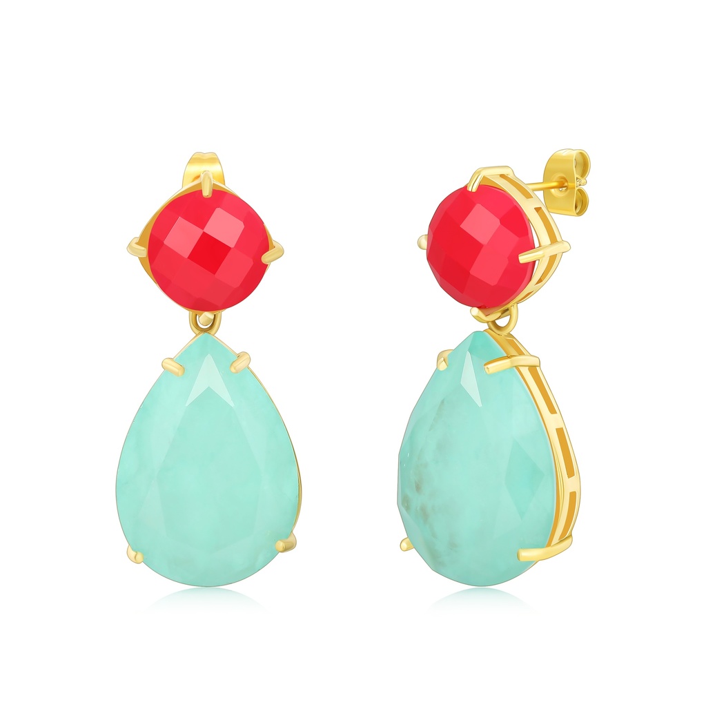 Bold Drop Earrings in Red and Aqua Gemstone Duet