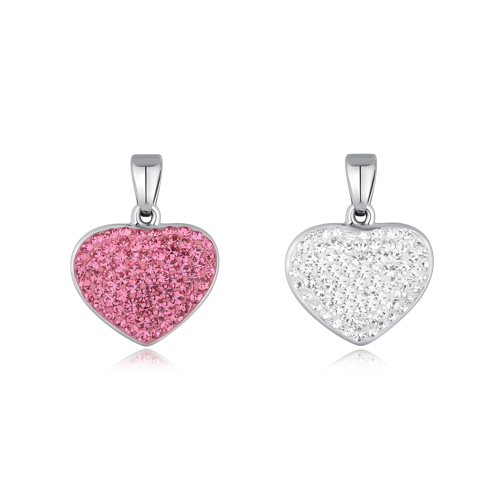 Heart-Shaped Pendants with Sparkling Pink and White Crystal Stones