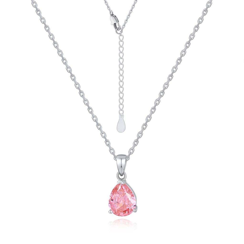 Heart-Shaped Pink Crystal Pendant Necklace in Silver Setting