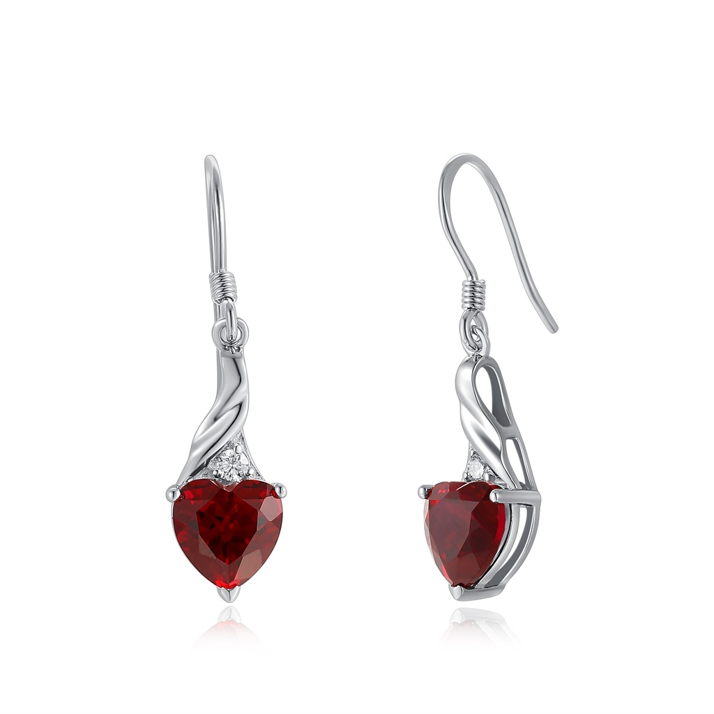 Heart-Shaped Red CZ Stainless Steel Drop Earrings for Women