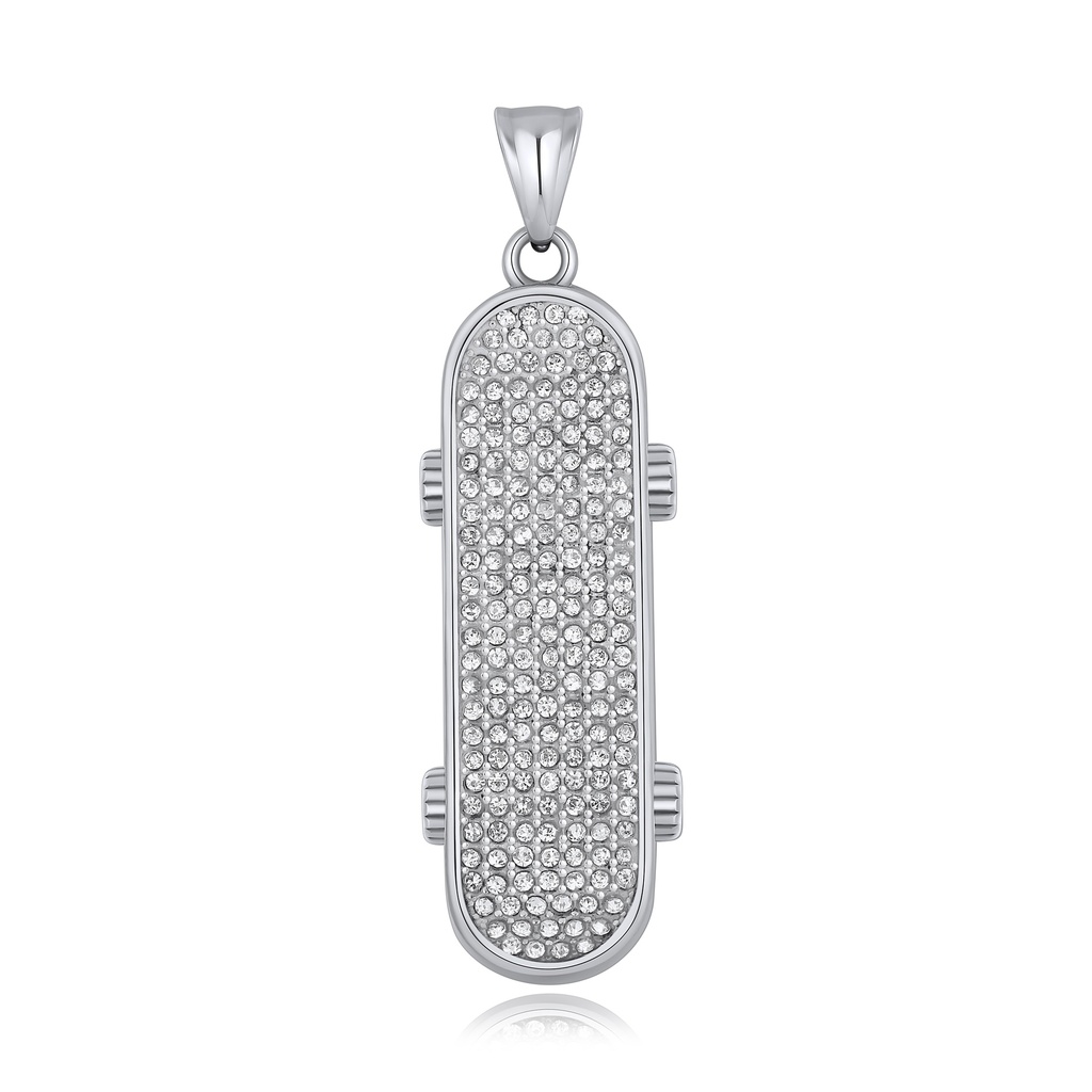 Iced Out Skateboard Pendant Stainless Steel Hip Hop Jewelry