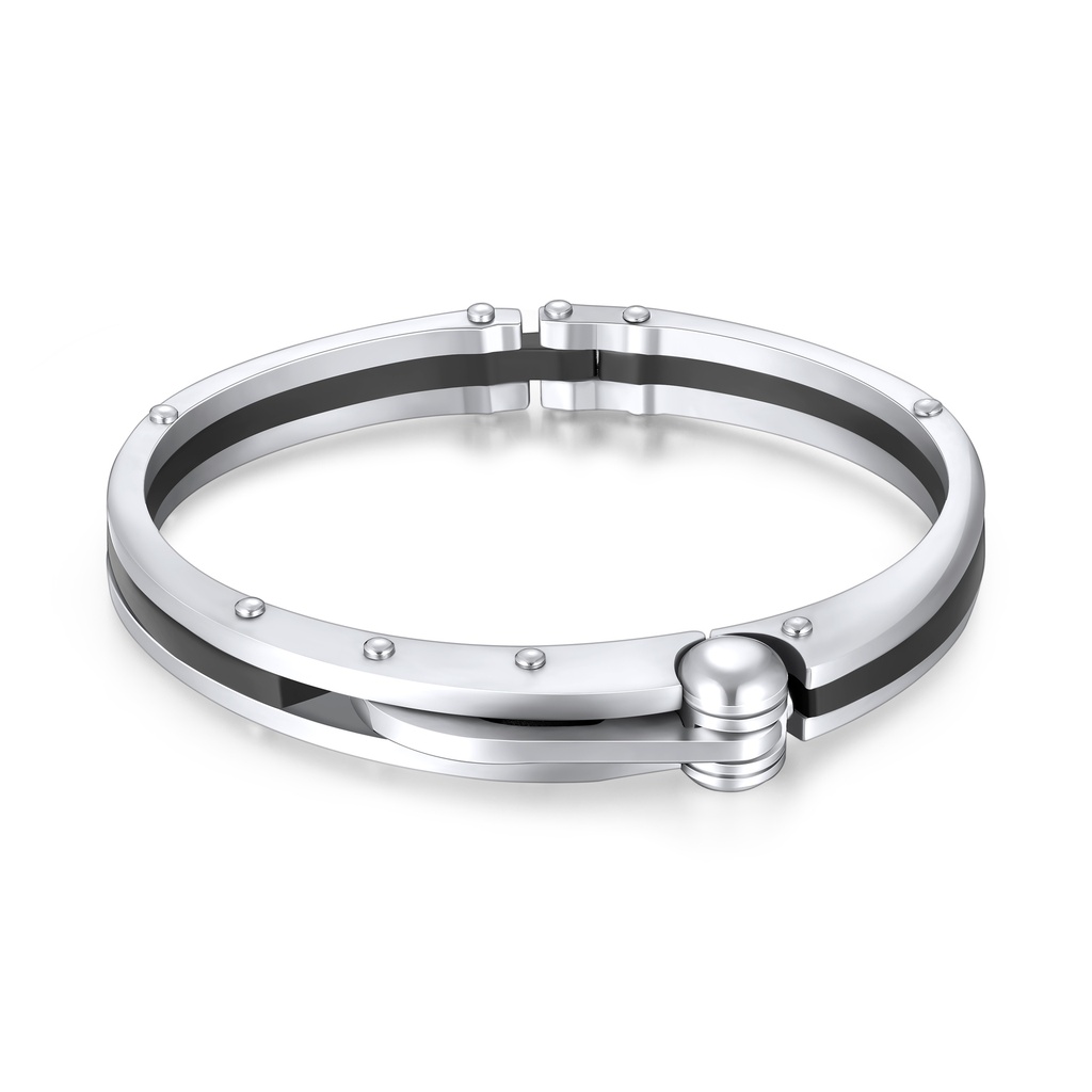 Industrial-Style Dual-Layer Stainless Steel Hinged Bracelet