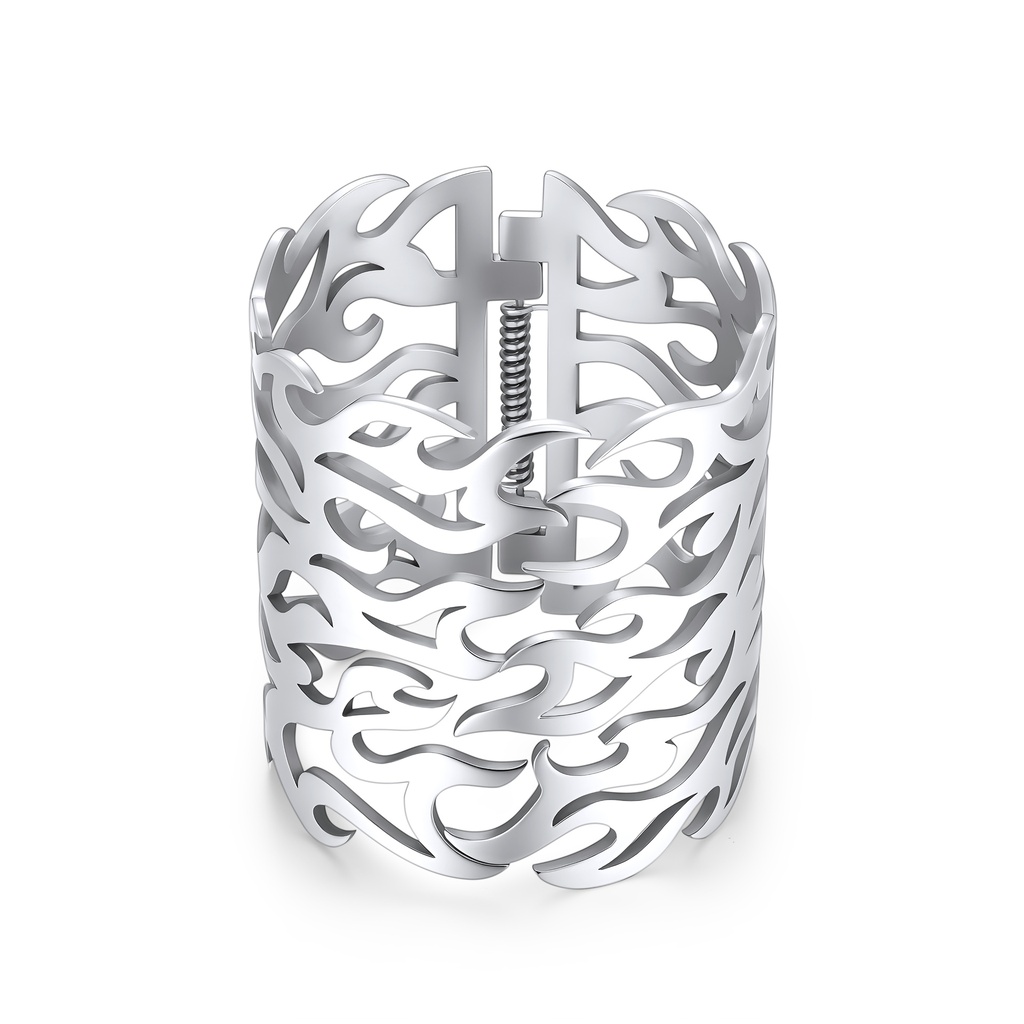 Bold Flame Cutout Design Wide Stainless Steel Statement Bracelet