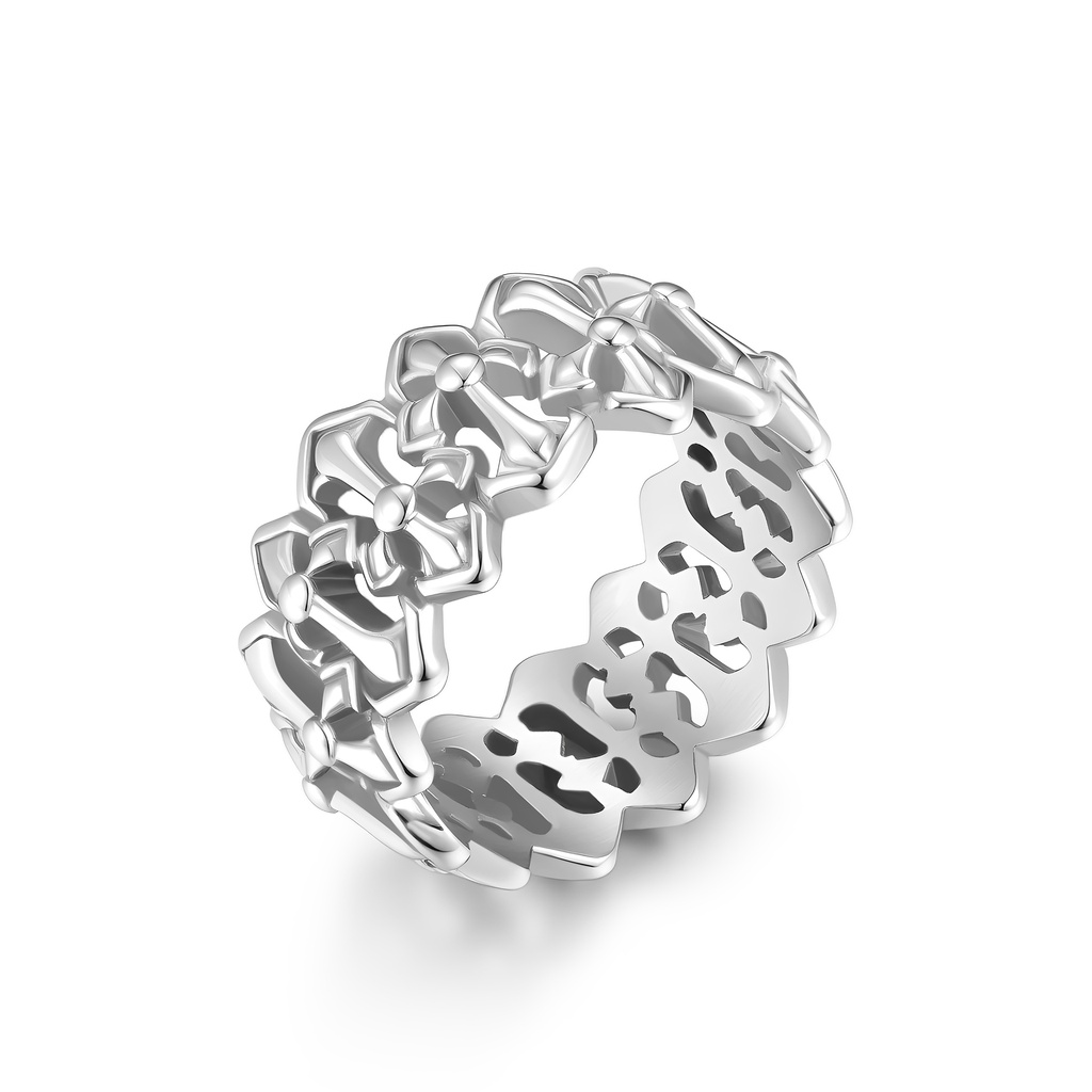 Intricate Floral Stainless Steel Band Ring with Timeless Elegance