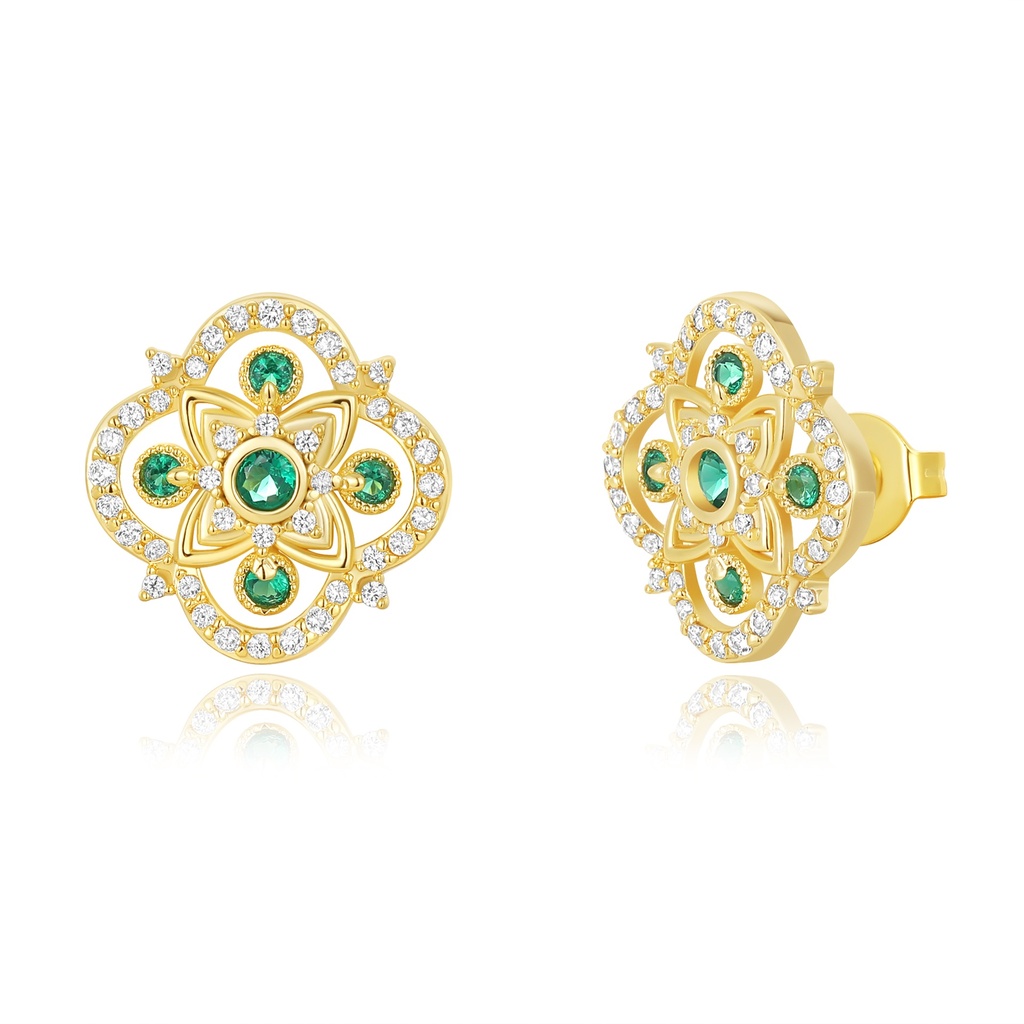 Intricate Mandala-Inspired Earrings with Emerald Green Accents
