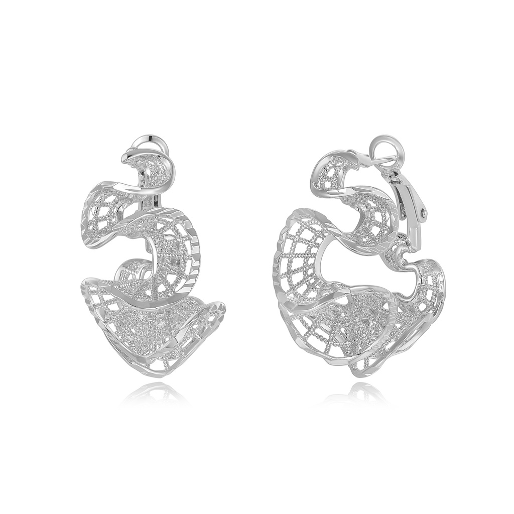 Intricate Silver Artistic Lace-Style Open Hoop Earrings