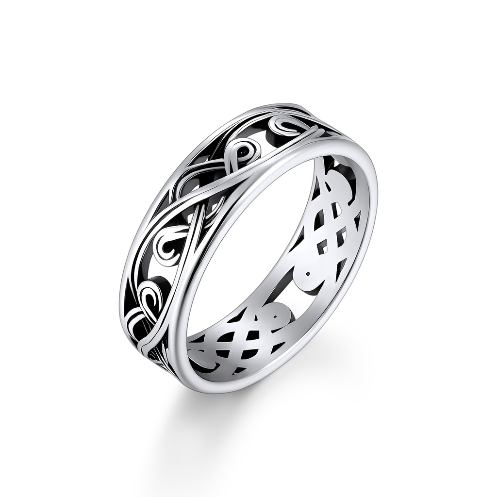 Intricate Stainless Steel Celtic Ring with Timeless Carved Design