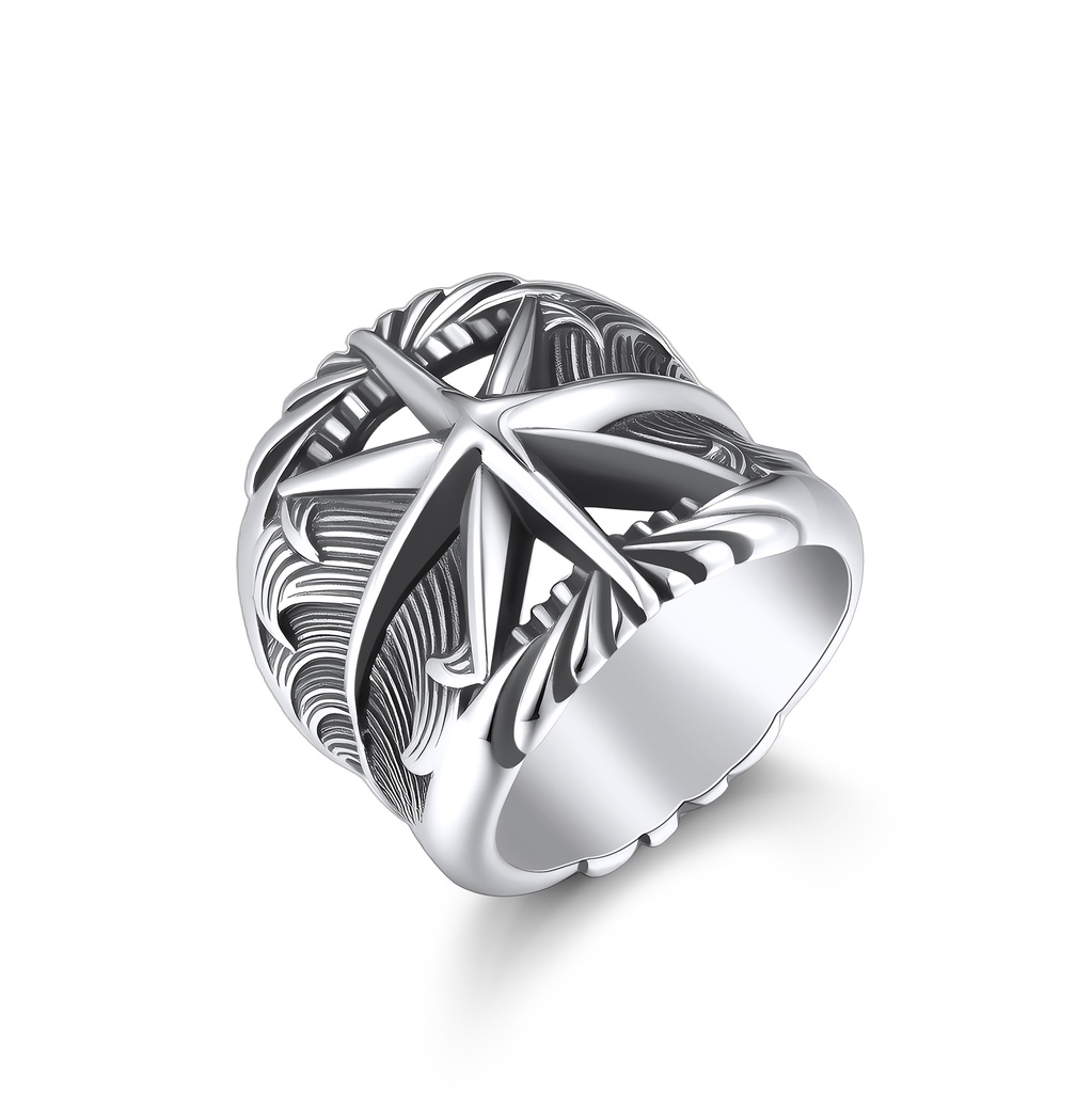 Intricate Stainless Steel Ring with Bold Geometric Cutout Design