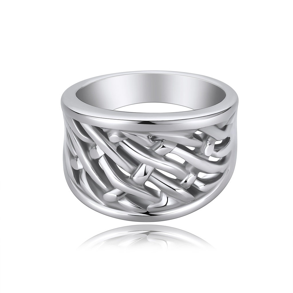Intricate Woven Band Wide Stainless Steel Ring