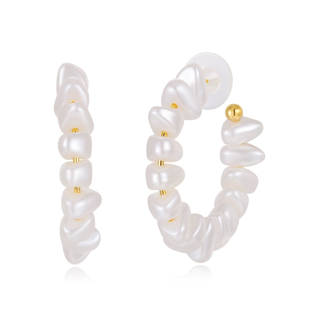 Irregular Freshwater Pearl Hoop Earrings with Gold-Plated Posts
