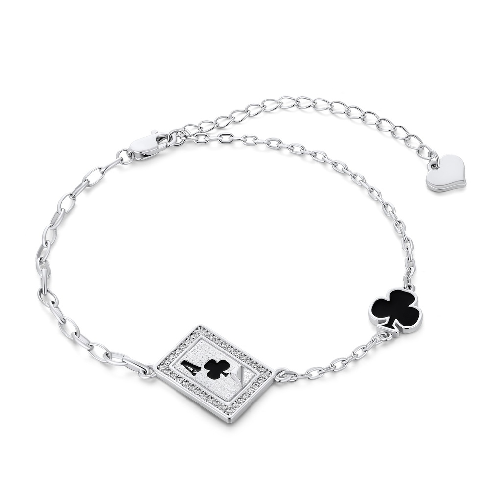 Ace of clubs playing card charm bracelet in silver tone