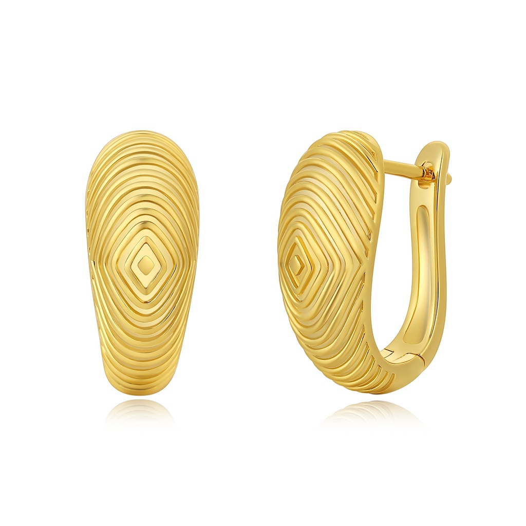Bold Geometric Gold Huggie Earrings with Engraved Ripple Texture