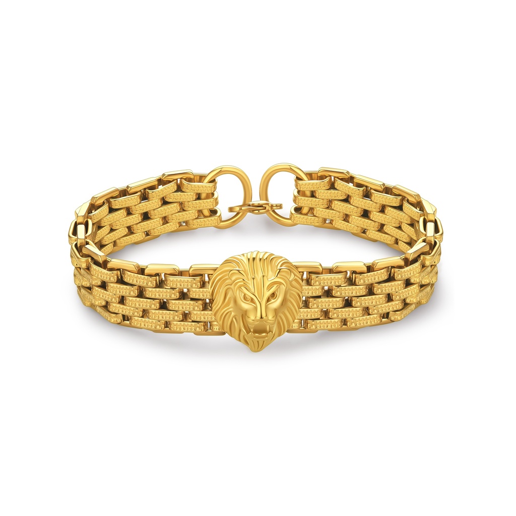 Bold Gold Color Lion Head Bracelet in Stainless Steel Design