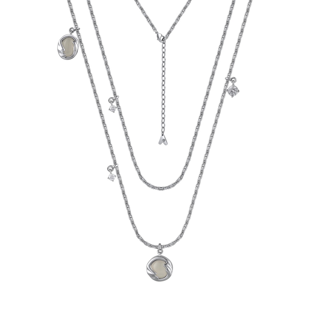 Layered Charm Necklace with Flame Motif and Cubic Zirconia Accents