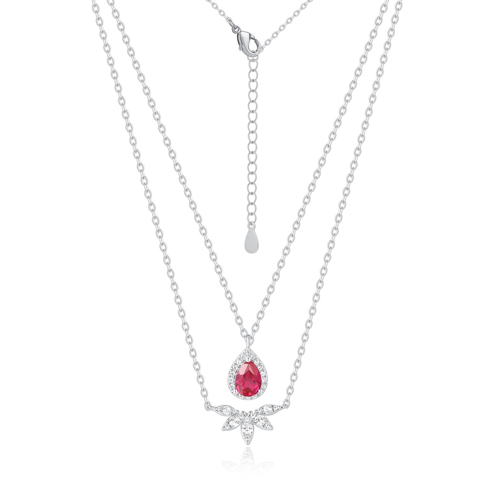 Layered Red Teardrop Stainless Steel Necklace with Crystal Petals