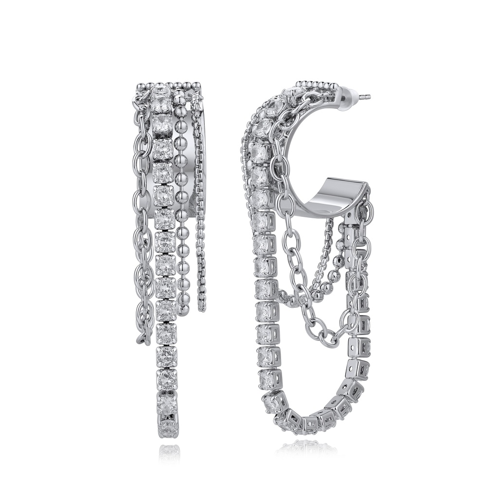 Layered Rhinestone Chain Hoop Earrings with Sparkling Accents