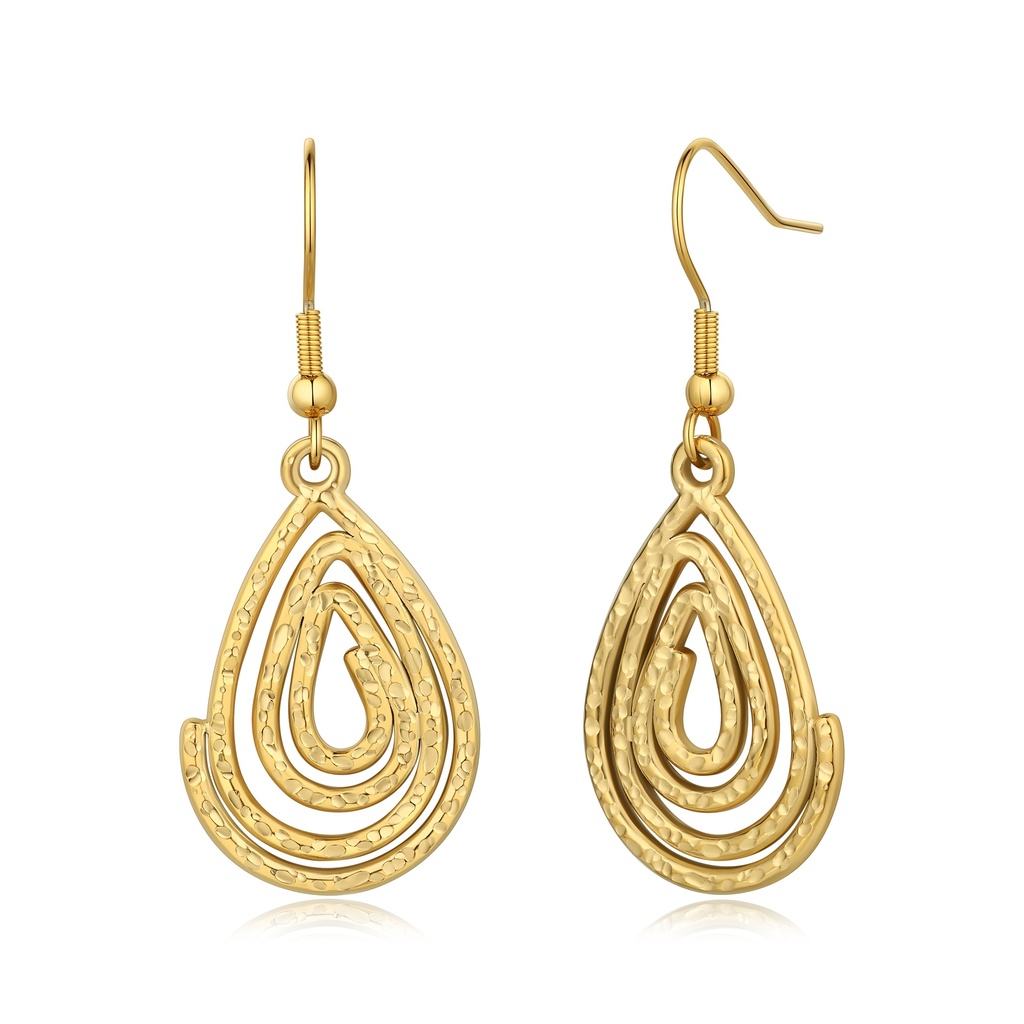 Layered Teardrop Spiral Earrings in Matte Hammered Gold