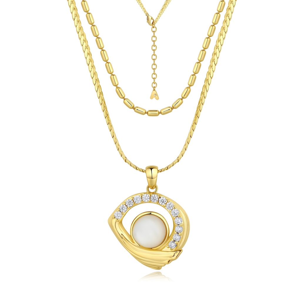 Luxurious Gold Layered Brass Necklace with Pearl Centerpiece
