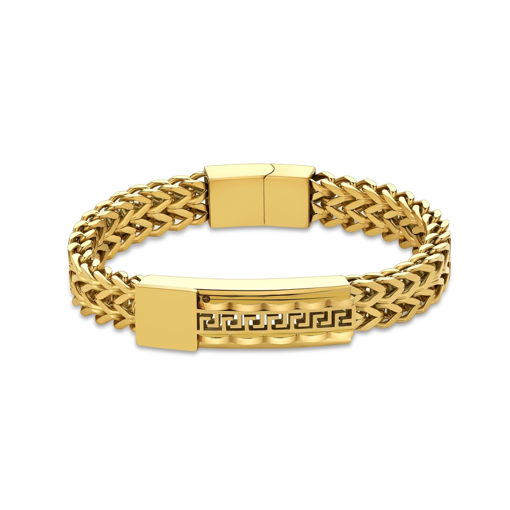 Luxurious Gold-Plated Stainless Steel Bracelet with Greek Key Design