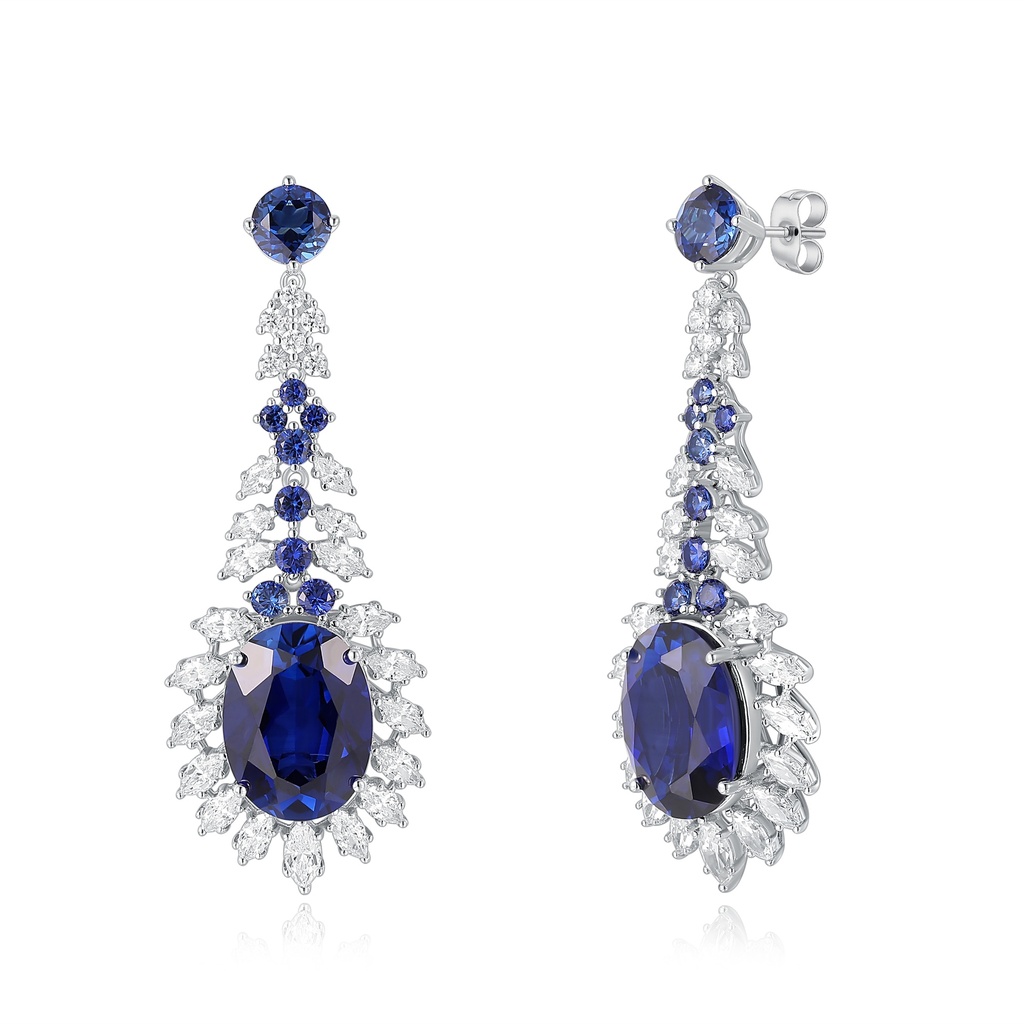 Luxurious Sapphire Drop Earrings with Diamond Halo and Detailing