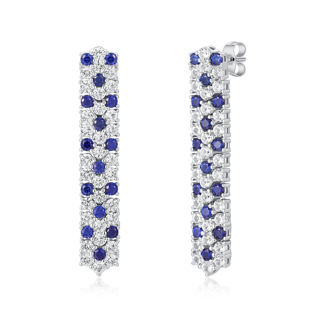 Luxury Blue and White Crystal Long Bar Drop Earrings